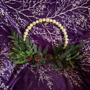 Festive Greenery Wreath with Pinecones and Red Accents